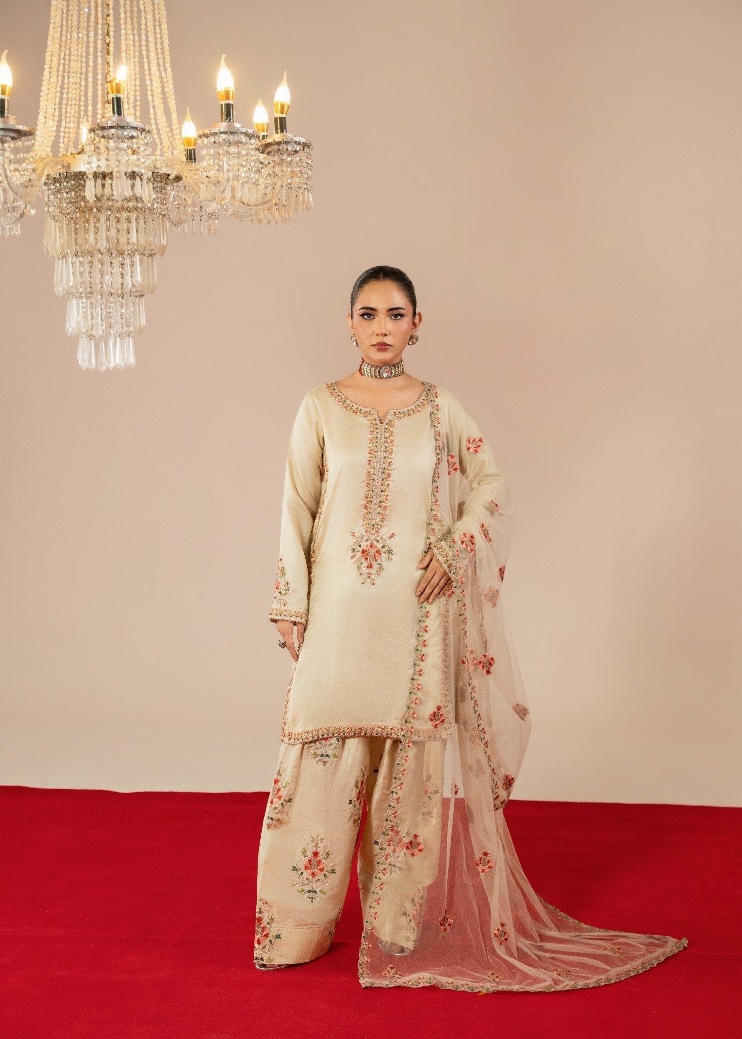 Maira Fashion Beige Farshi Shalwar Women 3pcs