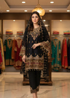 MMG Garments ANCHAL CLASSICAL CHIFFON EMBROIDERED FROCK BLACK MMG 893 Women 3pcs