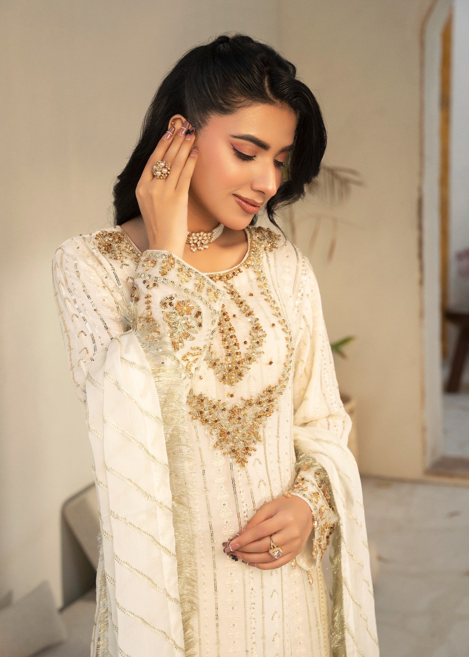 Designer Rack chiffon white Gharara Women 3pcs