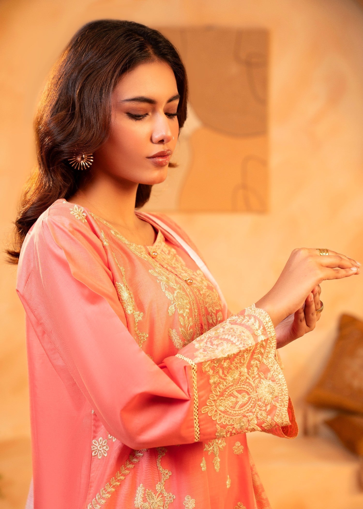 Shehroz Fashion Peach Blossom Elegance SUIT Women 3pcs