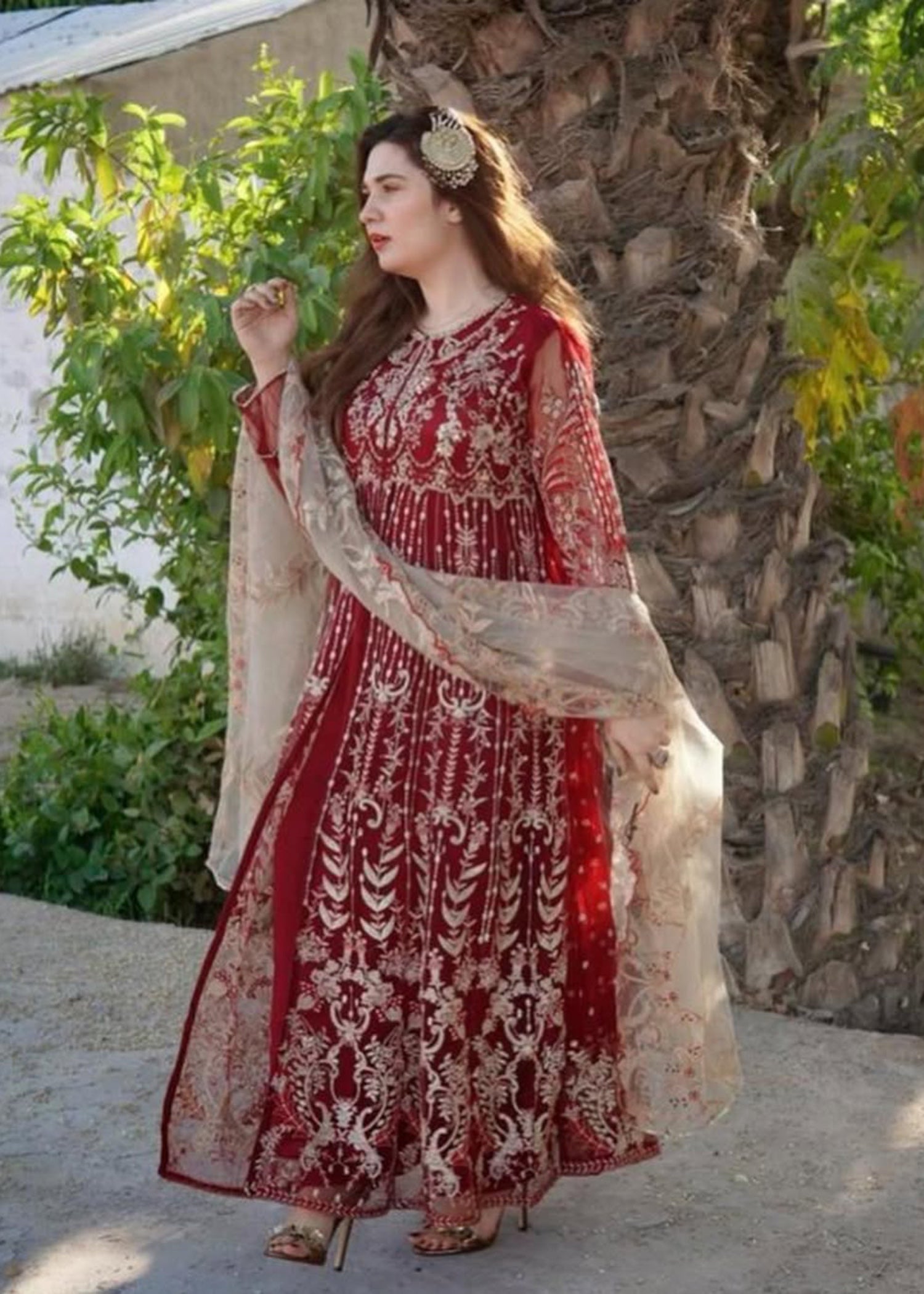 Suits By Sadia Merium mehroon maxi Women 3pcs