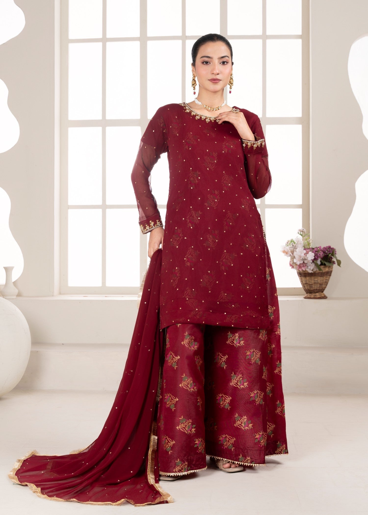 Maira Fashion Maroon Sharara 25 Women 3pcs