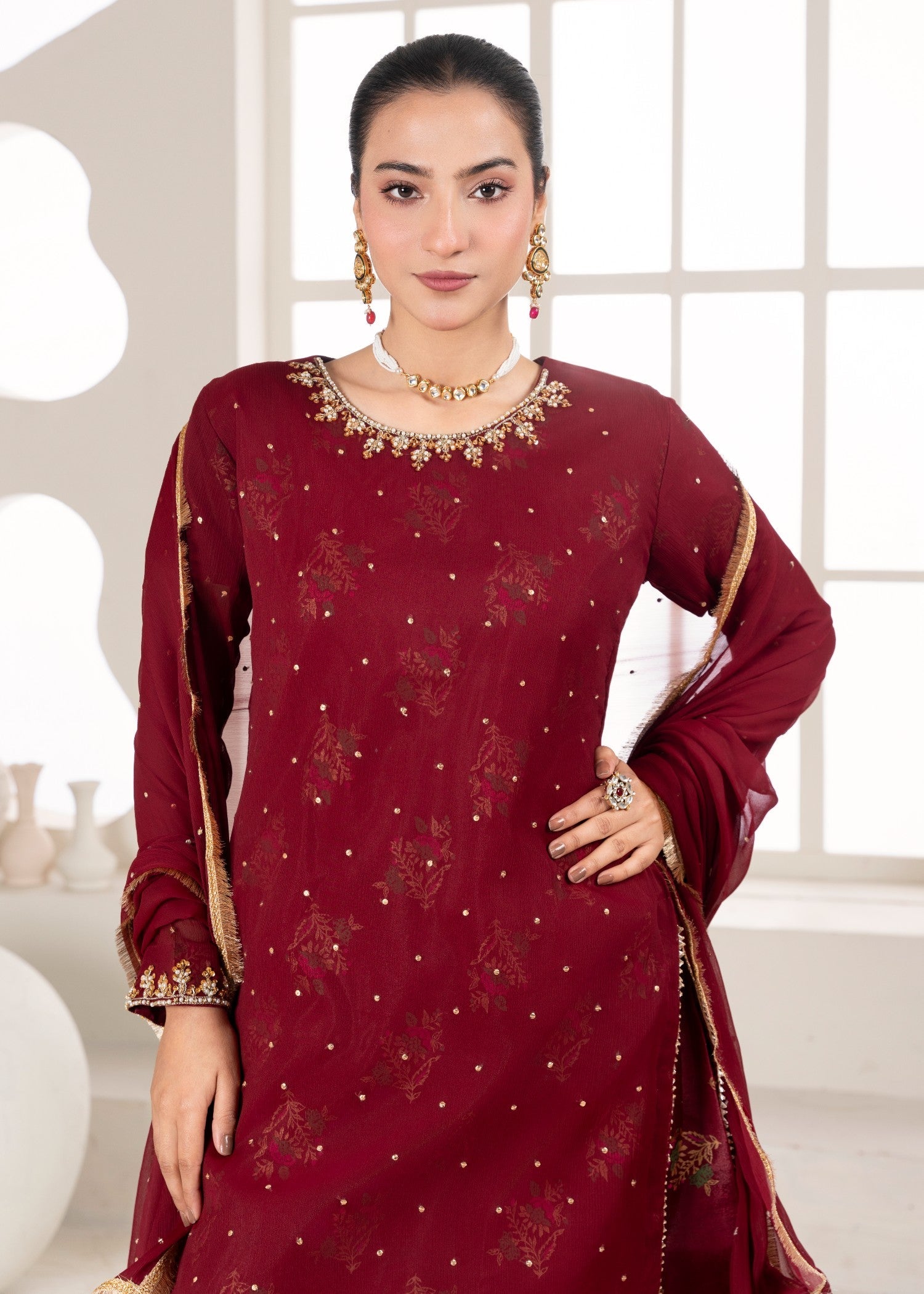 Maira Fashion Maroon Sharara 25 Women 3pcs