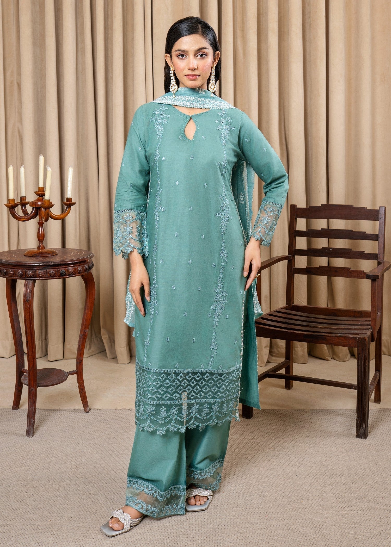 Four Season Boutique NOORANI COTTON SEA GREEN Women 3pcs