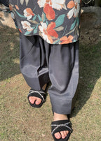 Haya'S Creation Printed Chiffon Dark Grey Dress Women 2pcs