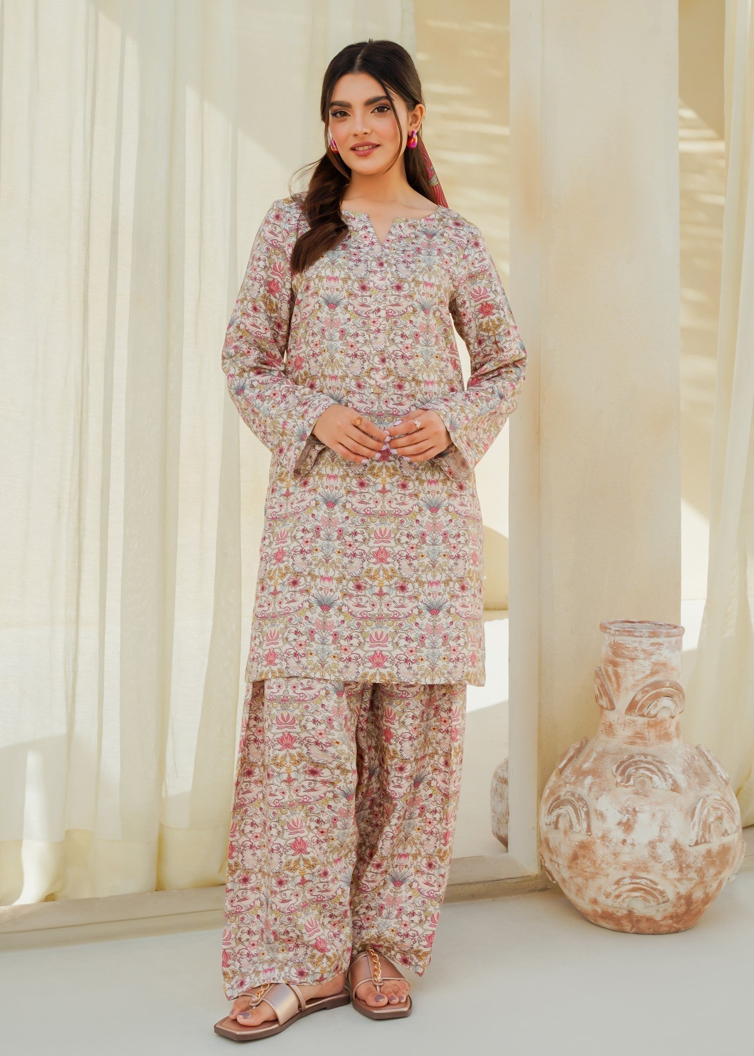 Divinely Crafted Women's Printed Cord Set Ivory Dreams Women 2pcs