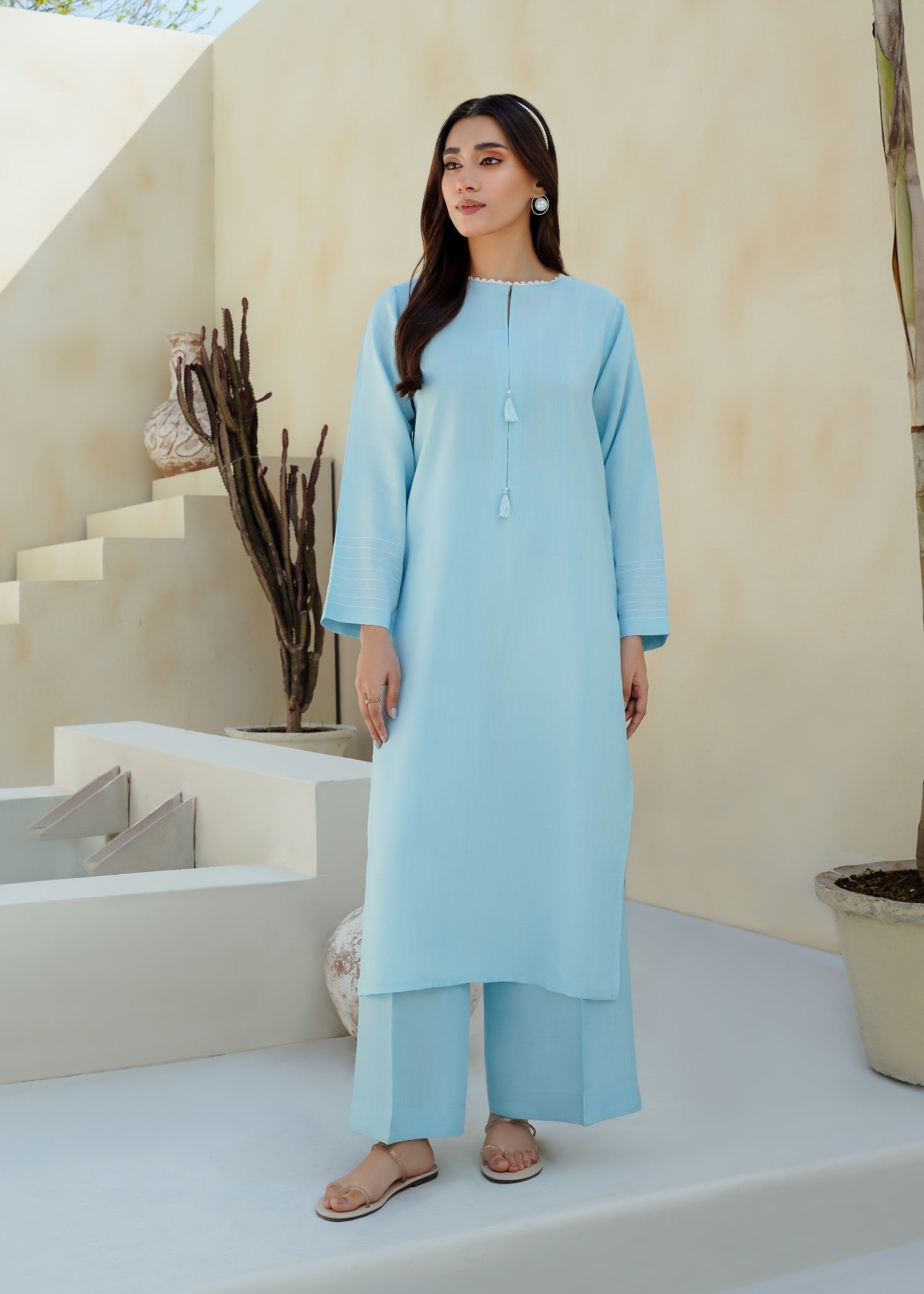 Divinely Crafted Women's Solid Cord Set Arctic Blue Women 2pcs