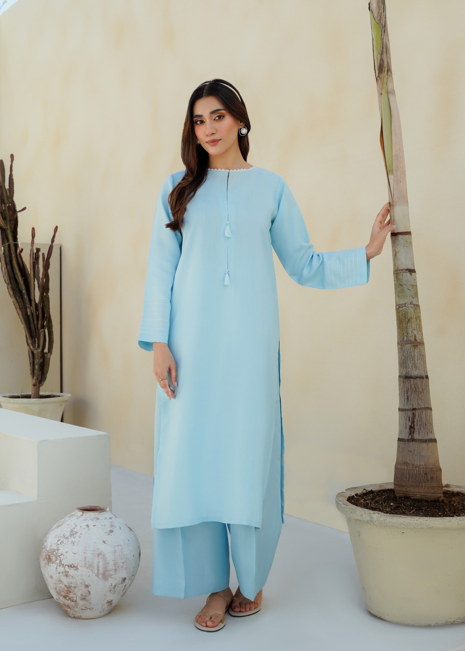 Divinely Crafted Women's Solid Cord Set Arctic Blue Women 2pcs
