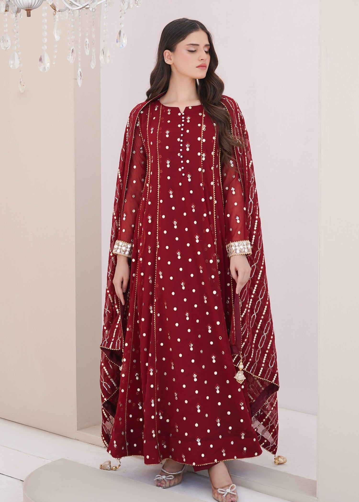 Ayesha Closet sundus deep maroon Women 3pcs