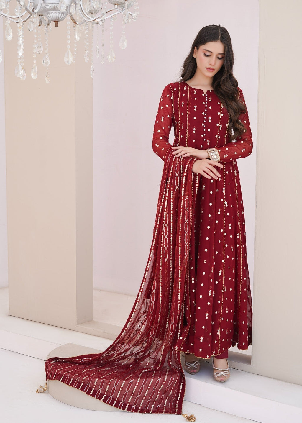 Ayesha Closet sundus deep maroon Women 3pcs