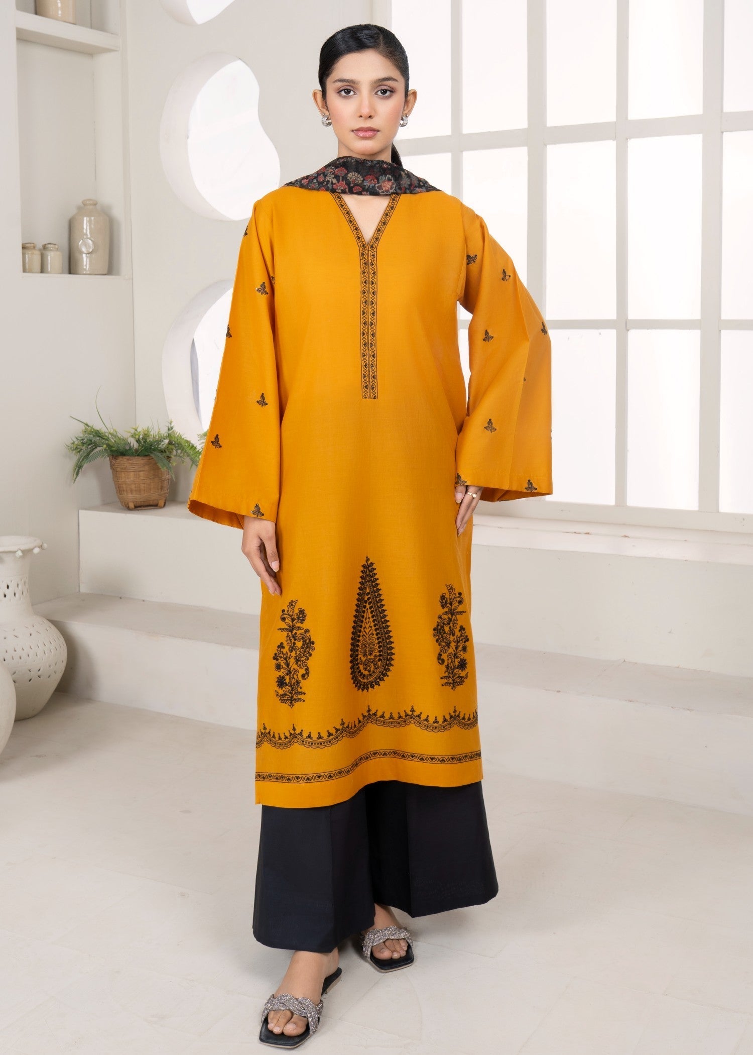 Meem Designs Mustard with Black Emb Women 3pcs