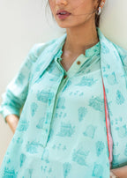 Daak & Co. Mughal Kurta Ice Blue (Shirt & Slip) Women 1pcs