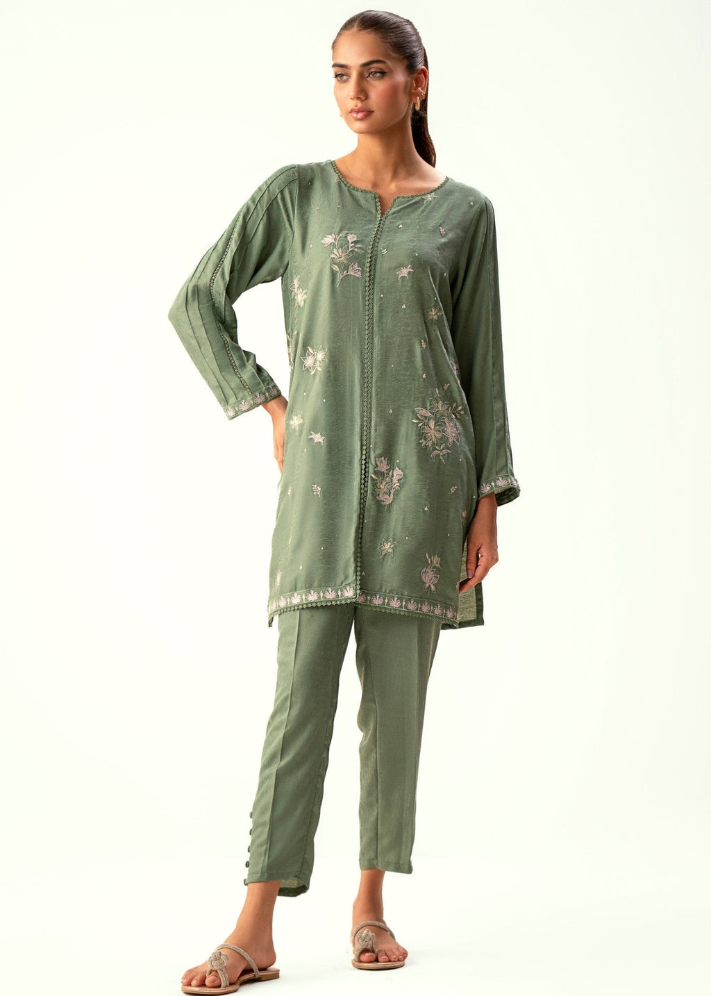 Zeen Stitched Embroidered Cotton Satin Suit WZM24308 Women 2pcs