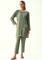 Zeen Stitched Embroidered Cotton Satin Suit WZM24308 Women 2pcs
