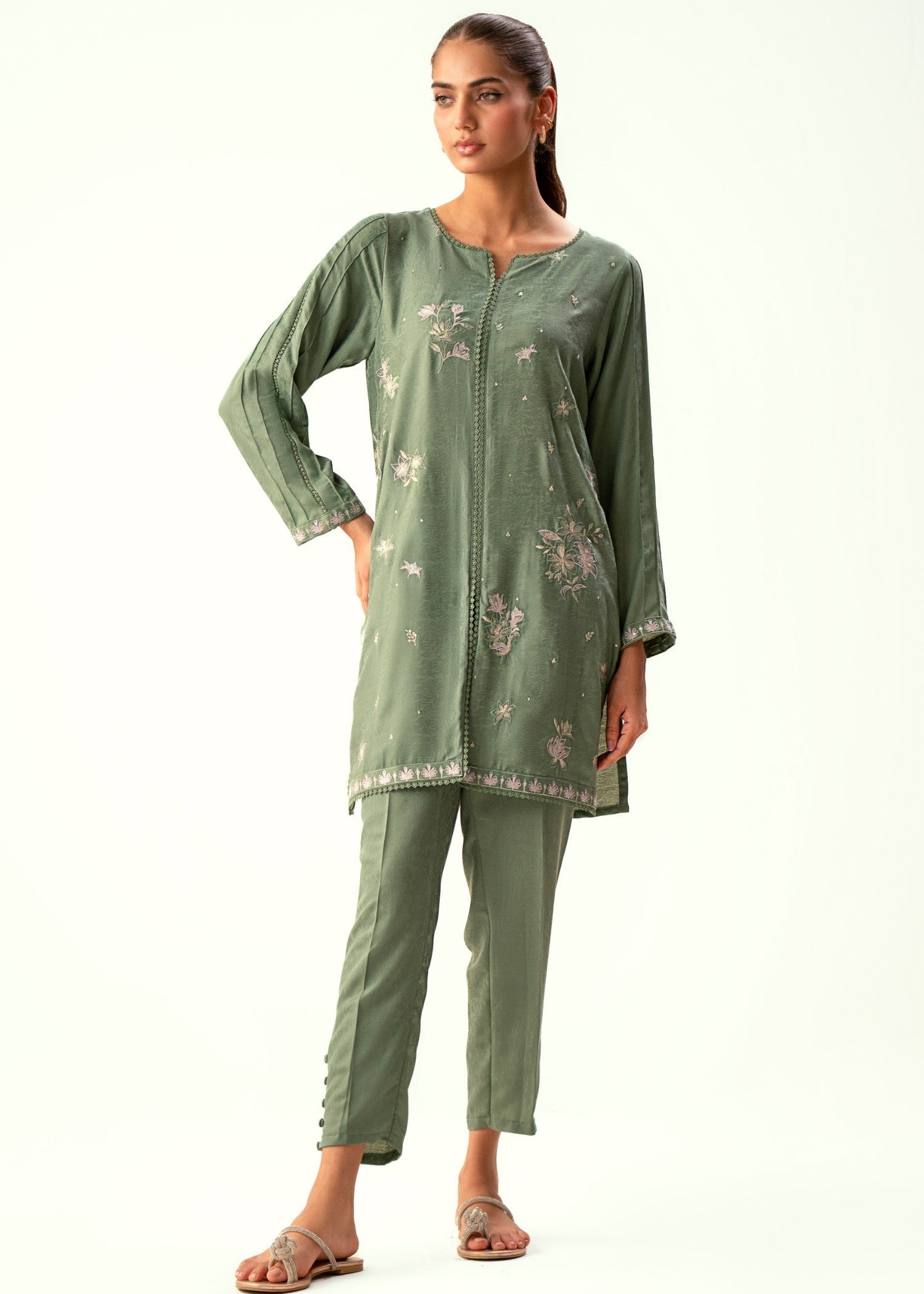 Zeen Stitched Embroidered Cotton Satin Suit WZM24308 Women 2pcs