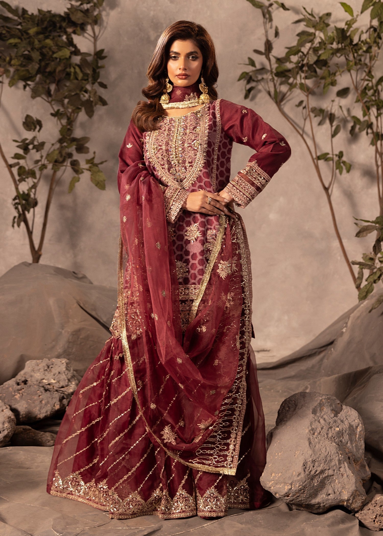 Diara Couture SHAHNOOR US 493 PLUM Women 3pcs