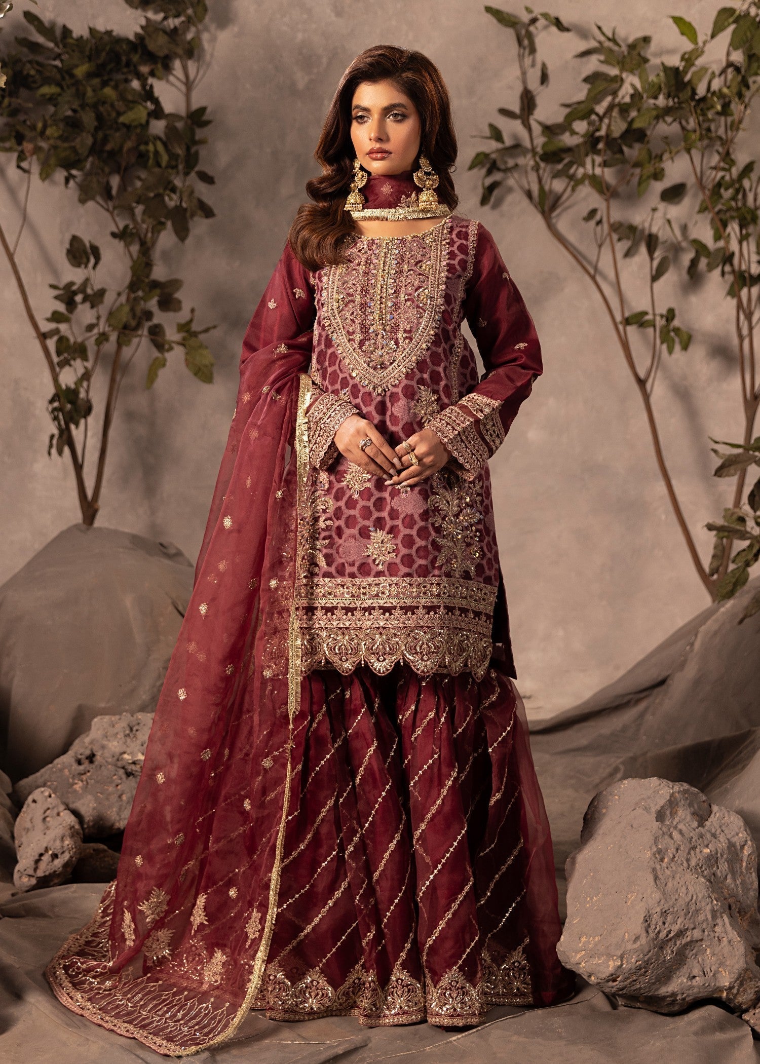 Diara Couture SHAHNOOR US 493 PLUM Women 3pcs