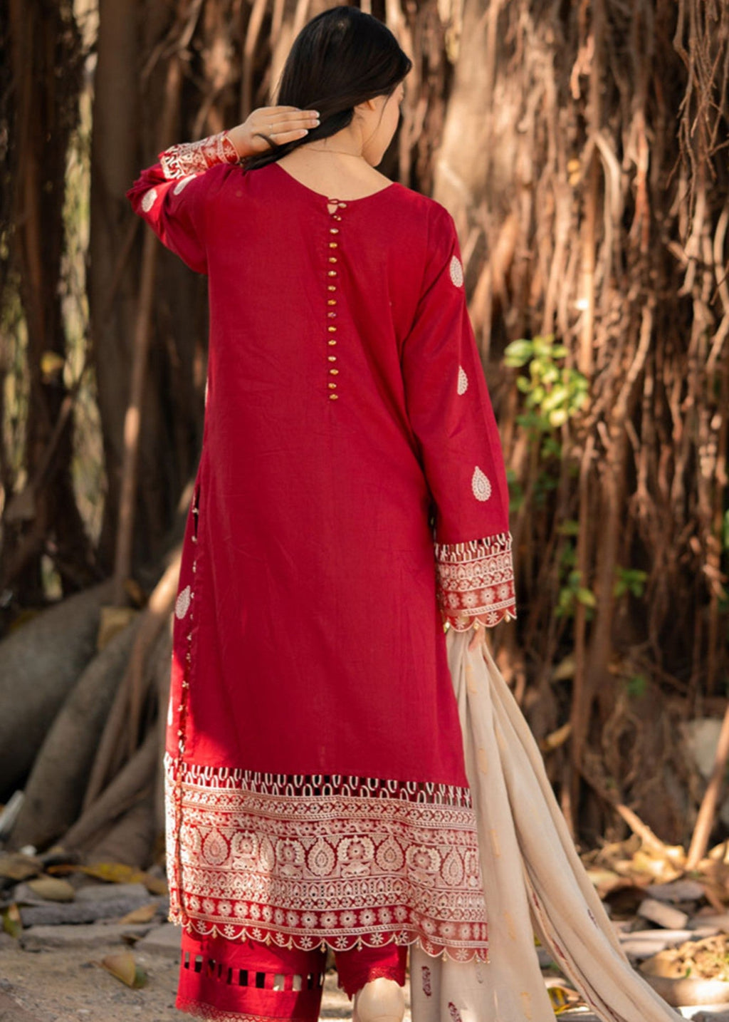 Libaas By Umairnawaz LN 03 MAROON STITCHED KURTA SET Women 3pcs