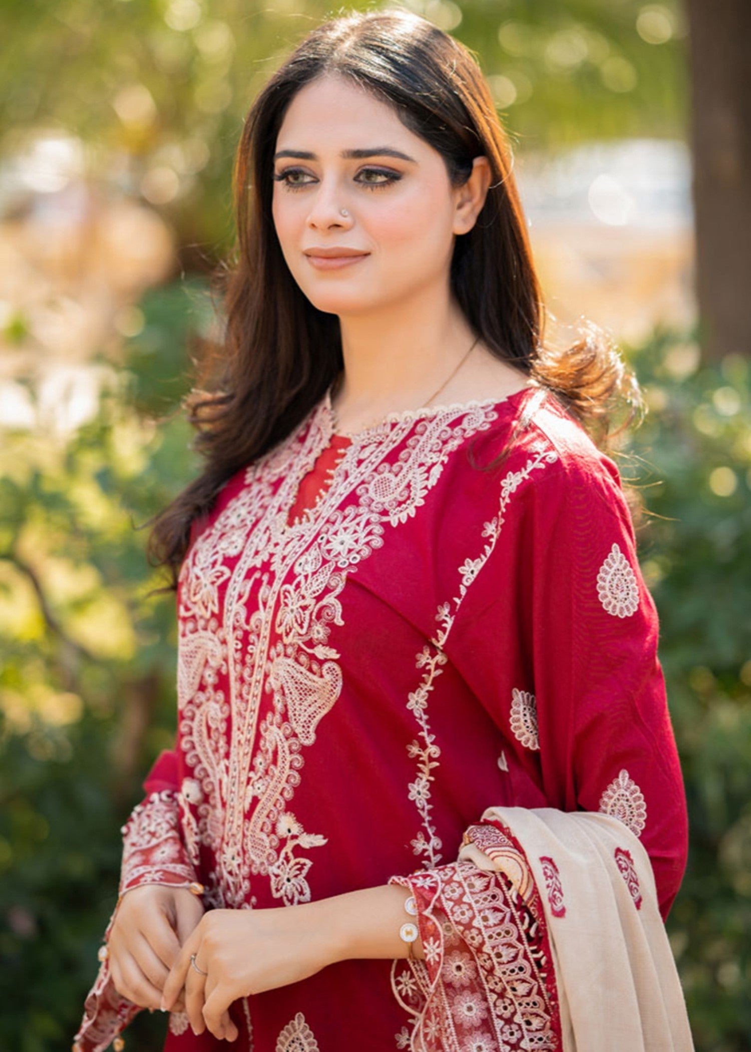 Libaas By Umairnawaz LN 03 MAROON STITCHED KURTA SET Women 3pcs