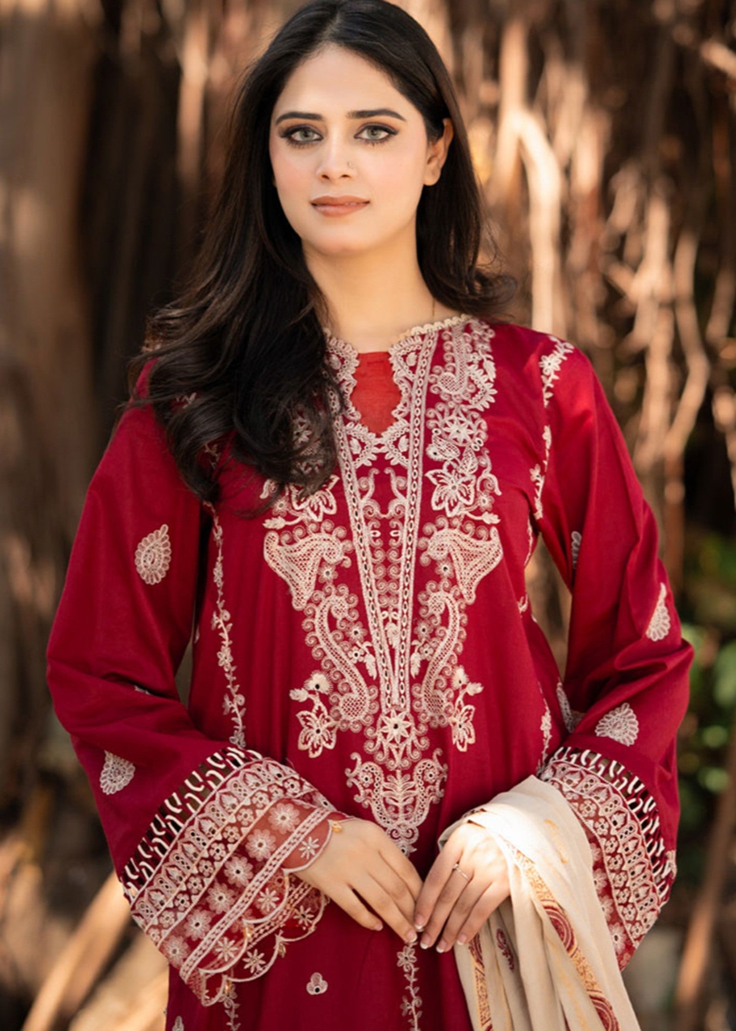 Libaas By Umairnawaz LN 03 MAROON STITCHED KURTA SET Women 3pcs