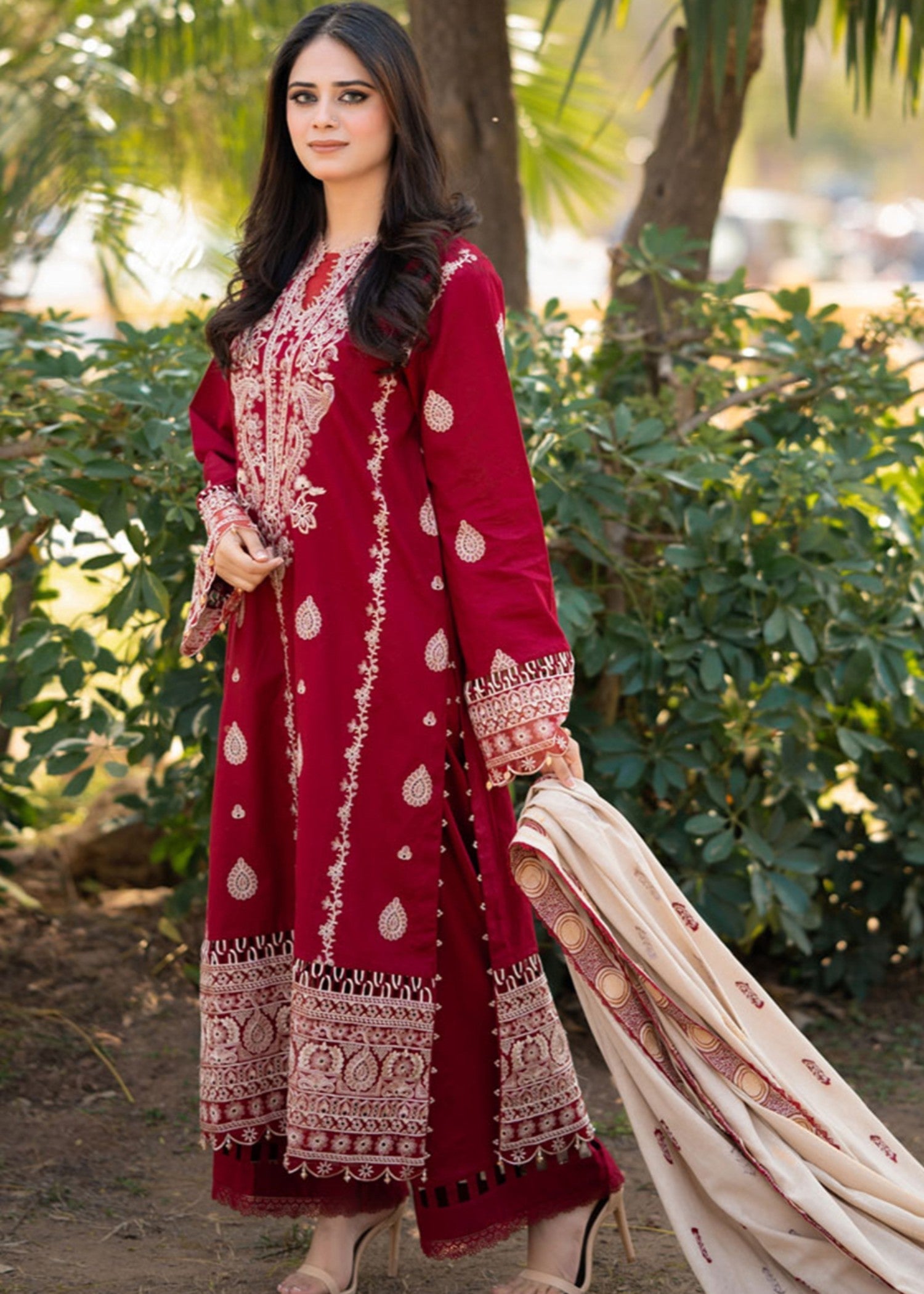 Libaas By Umairnawaz LN 03 MAROON STITCHED KURTA SET Women 3pcs
