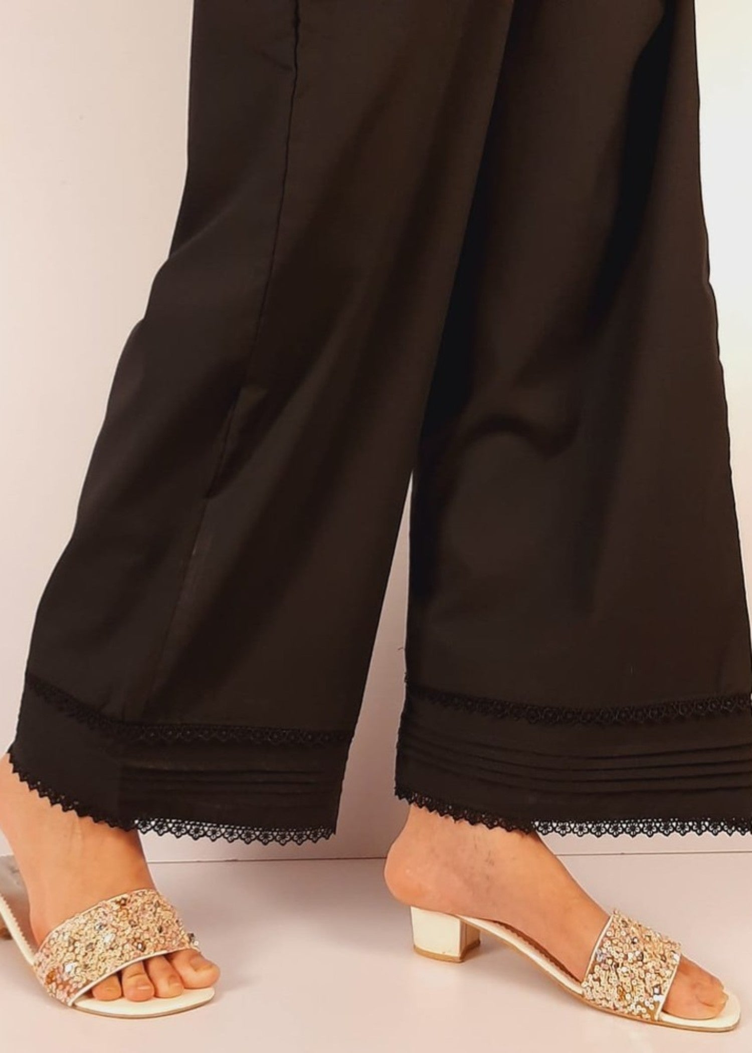Zardi Laces embellished Soft Cotton Palazzo Black PT17 Women 1pcs