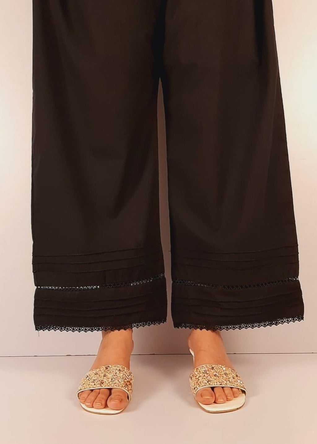 Zardi Laces embellished Soft Cotton Palazzo Black PT19 Women 1pcs