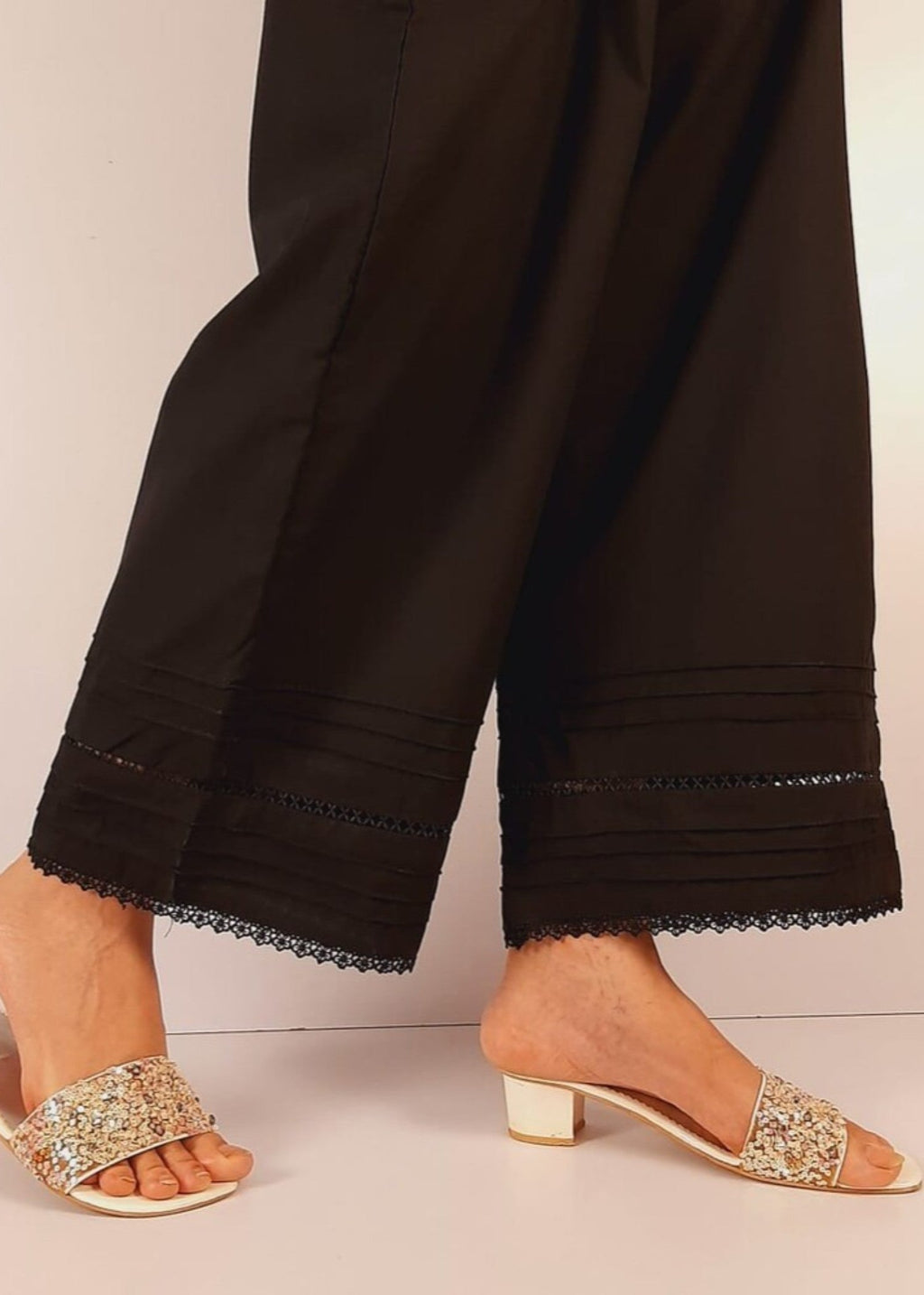 Zardi Laces embellished Soft Cotton Palazzo Black PT19 Women 1pcs