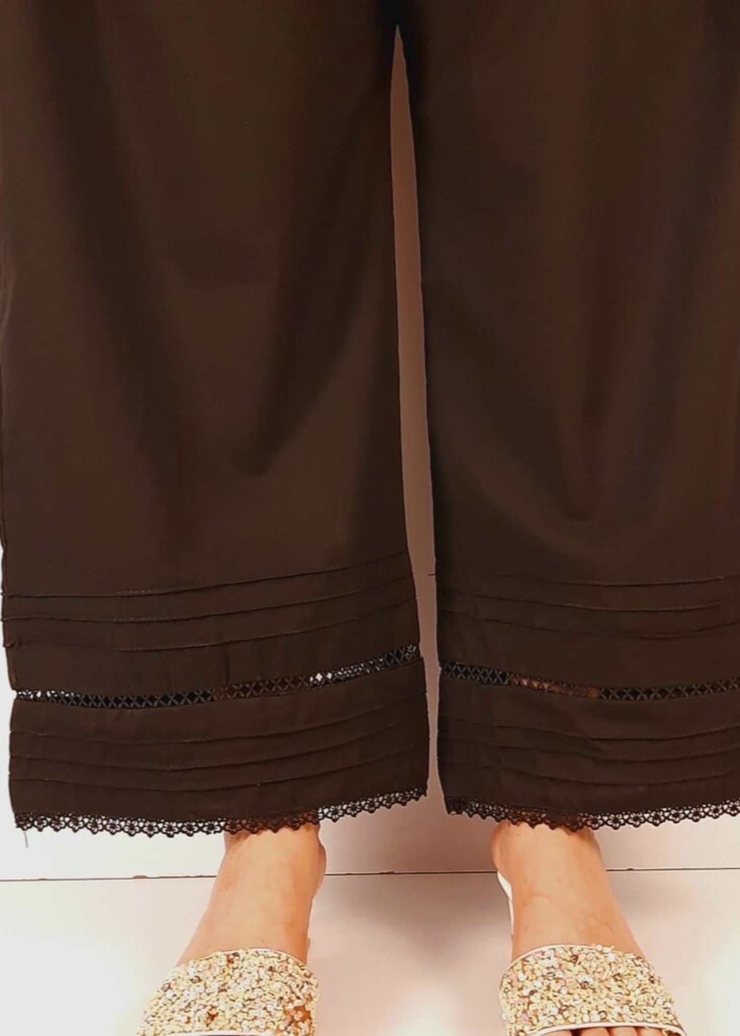 Zardi Laces embellished Soft Cotton Palazzo Black PT19 Women 1pcs