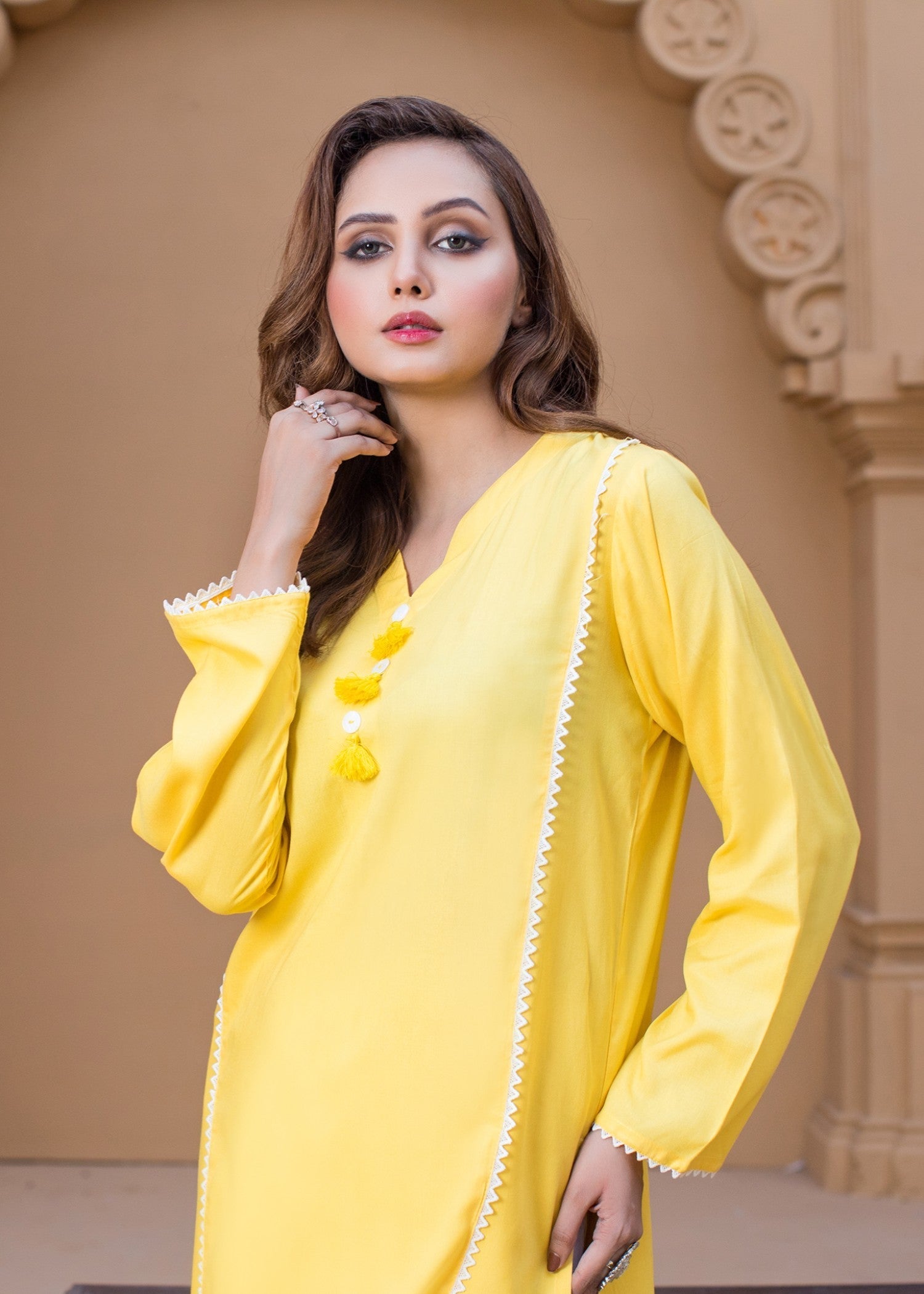 Urban Cut Yellow Kurti Women 1pcs