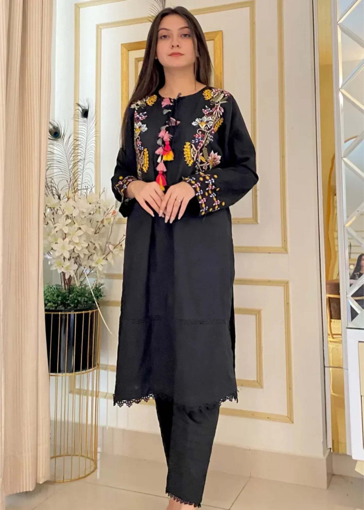 Urban Cut Embroidered Kurta Premium & Comfortable Black Women 1pcs