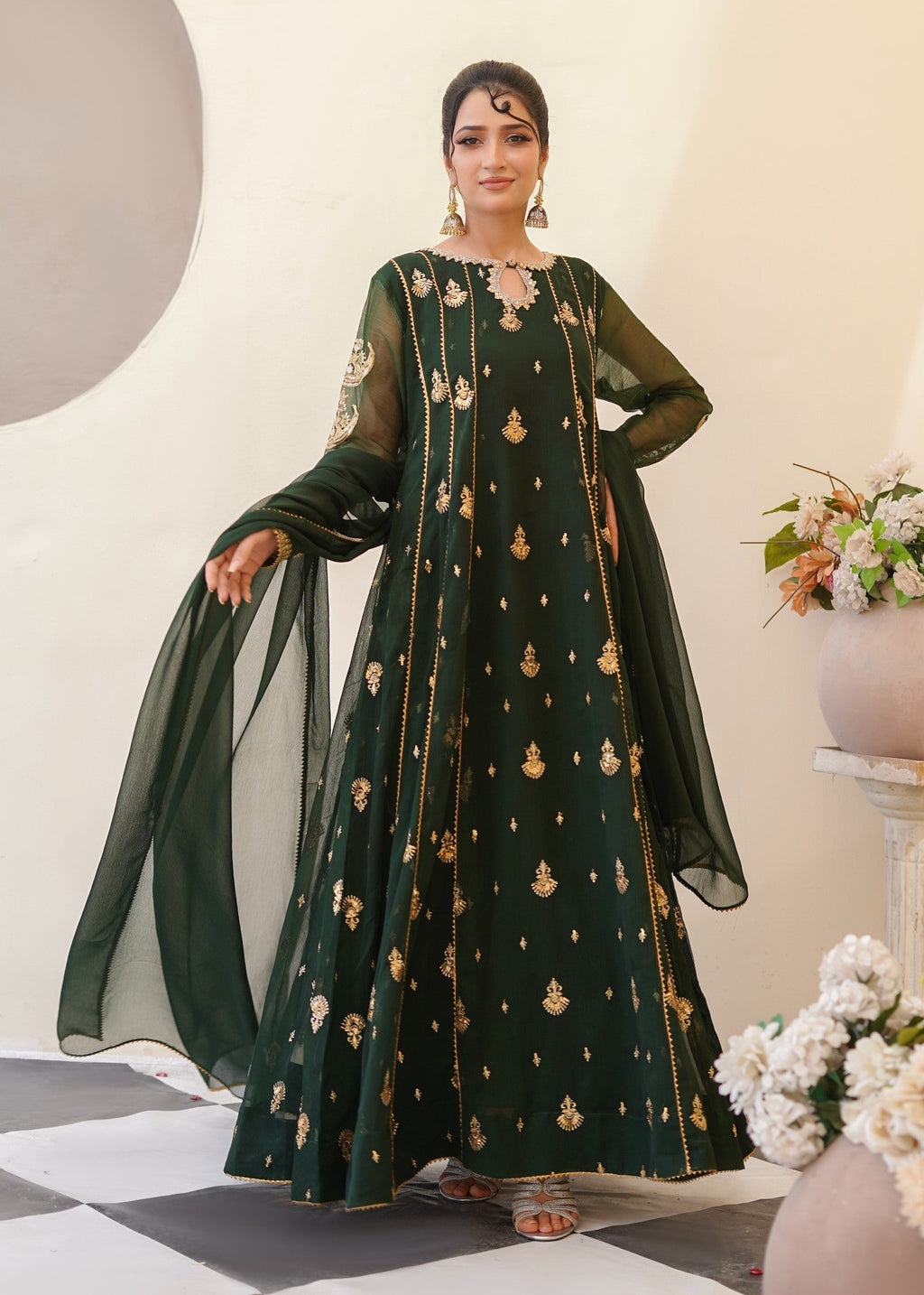 Ayesha Closet Surtaal Bottle Green Women 3pcs