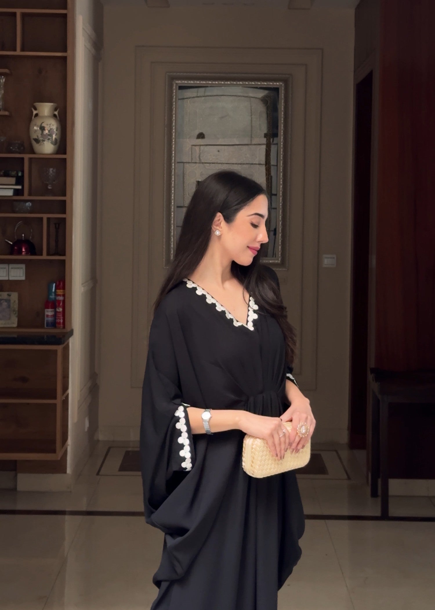 Manahils Black embroidery kaftan Women 1pcs