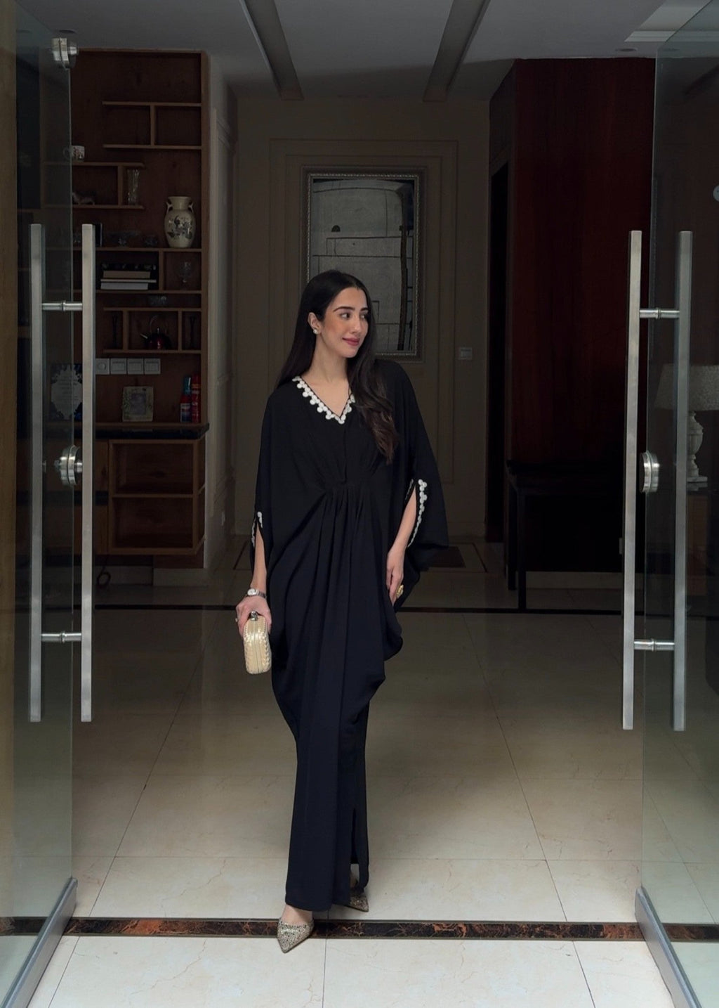 Manahils Black embroidery kaftan Women 1pcs