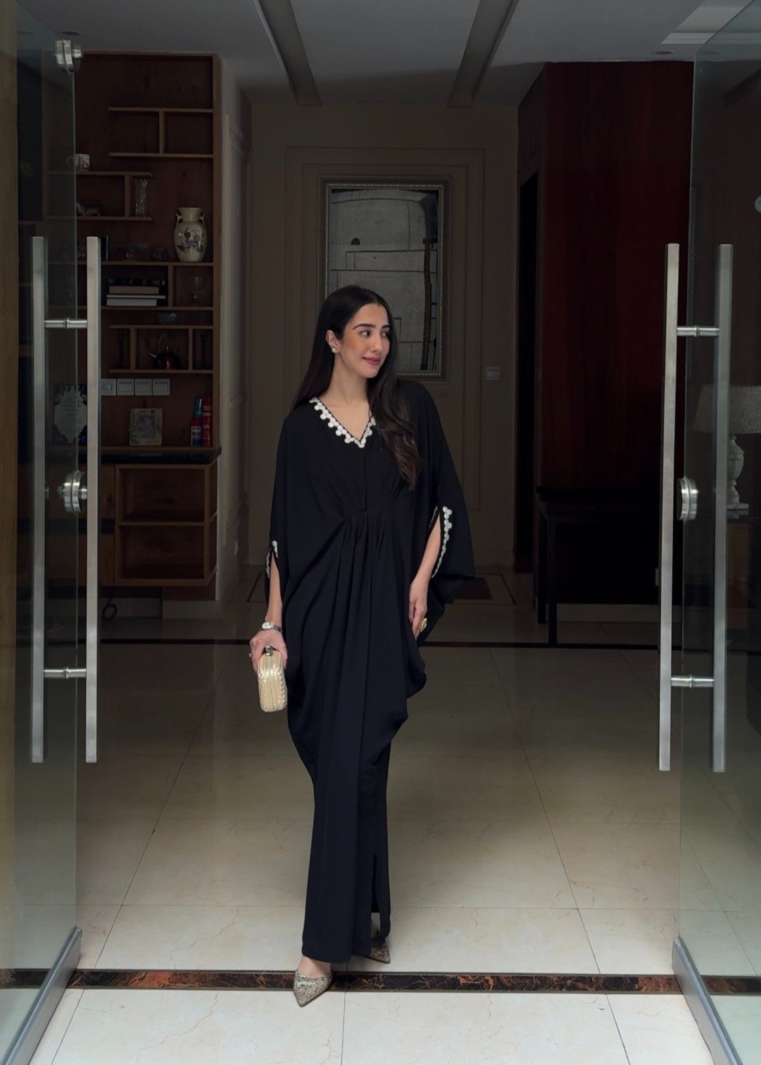 Manahils Black embroidery kaftan Women 1pcs