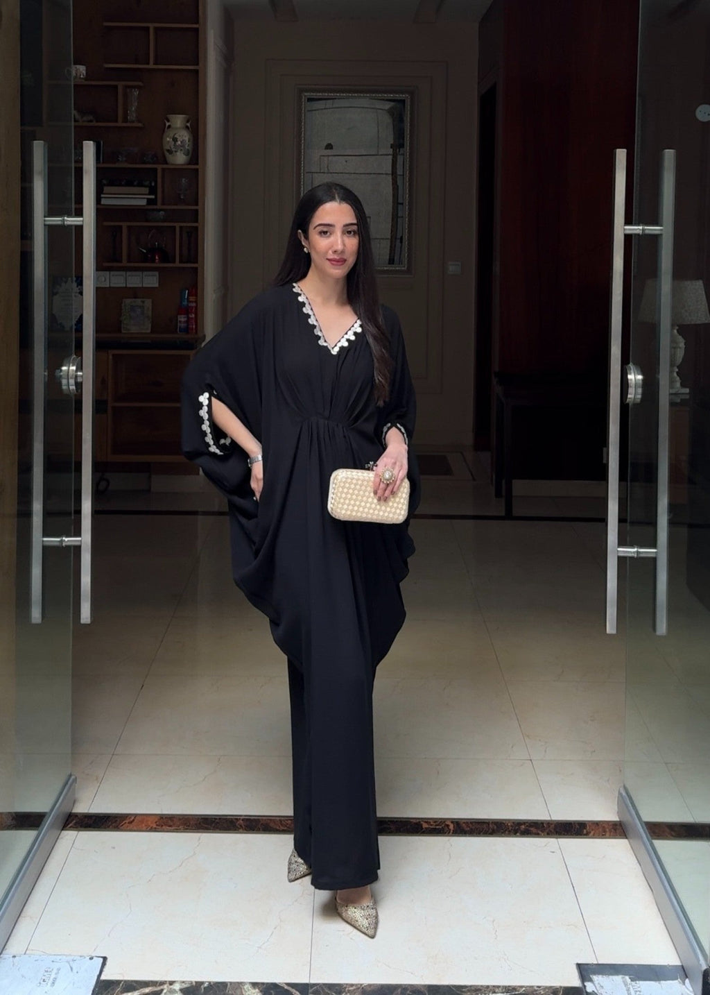 Manahils Black embroidery kaftan Women 1pcs