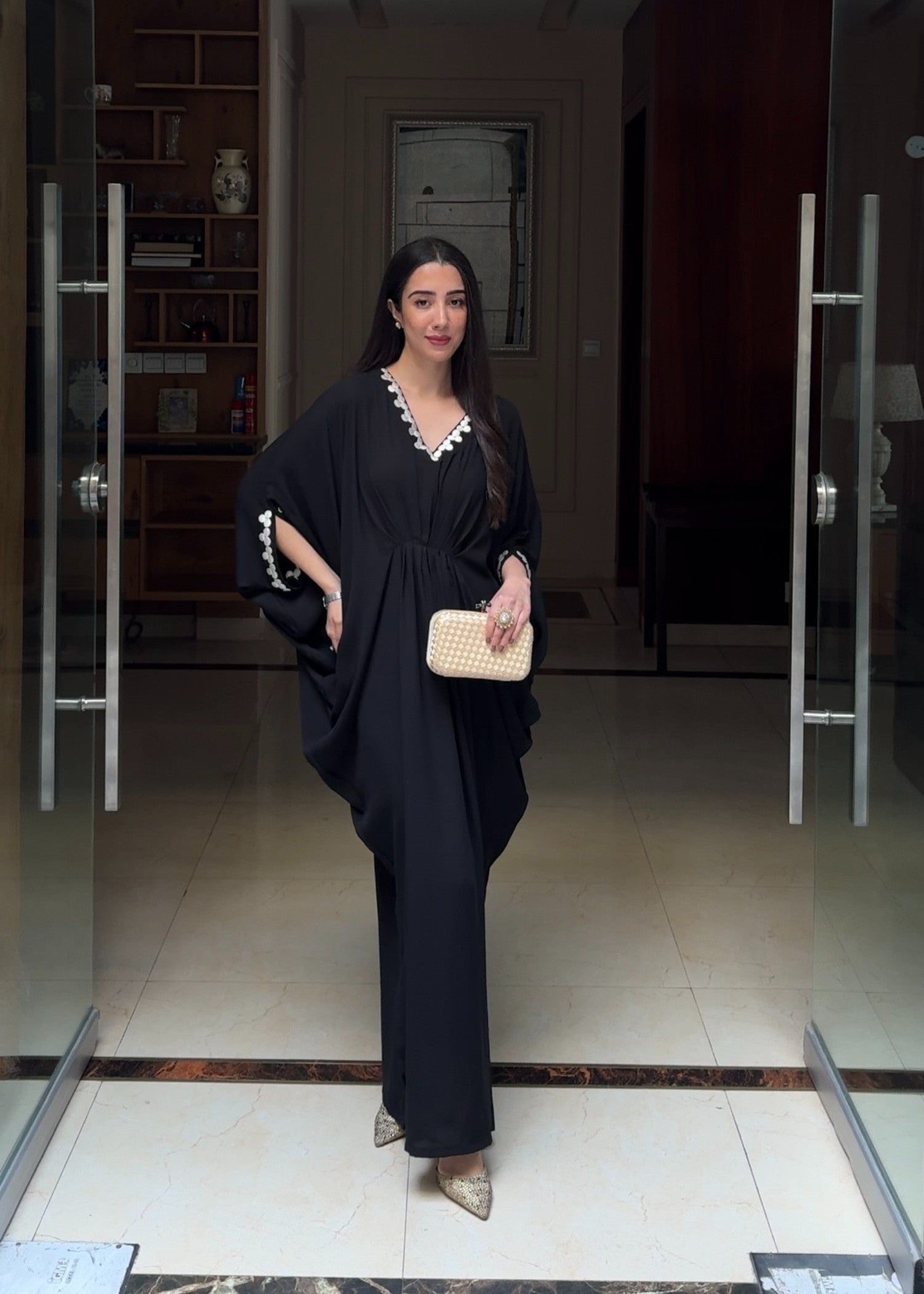 Manahils Black embroidery kaftan Women 1pcs