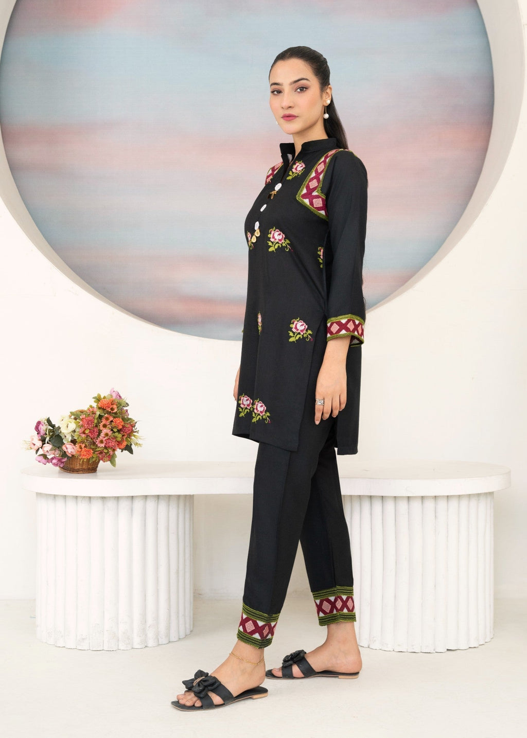 Shefoze Clothing Modern rose Embroidery Women 2pcs