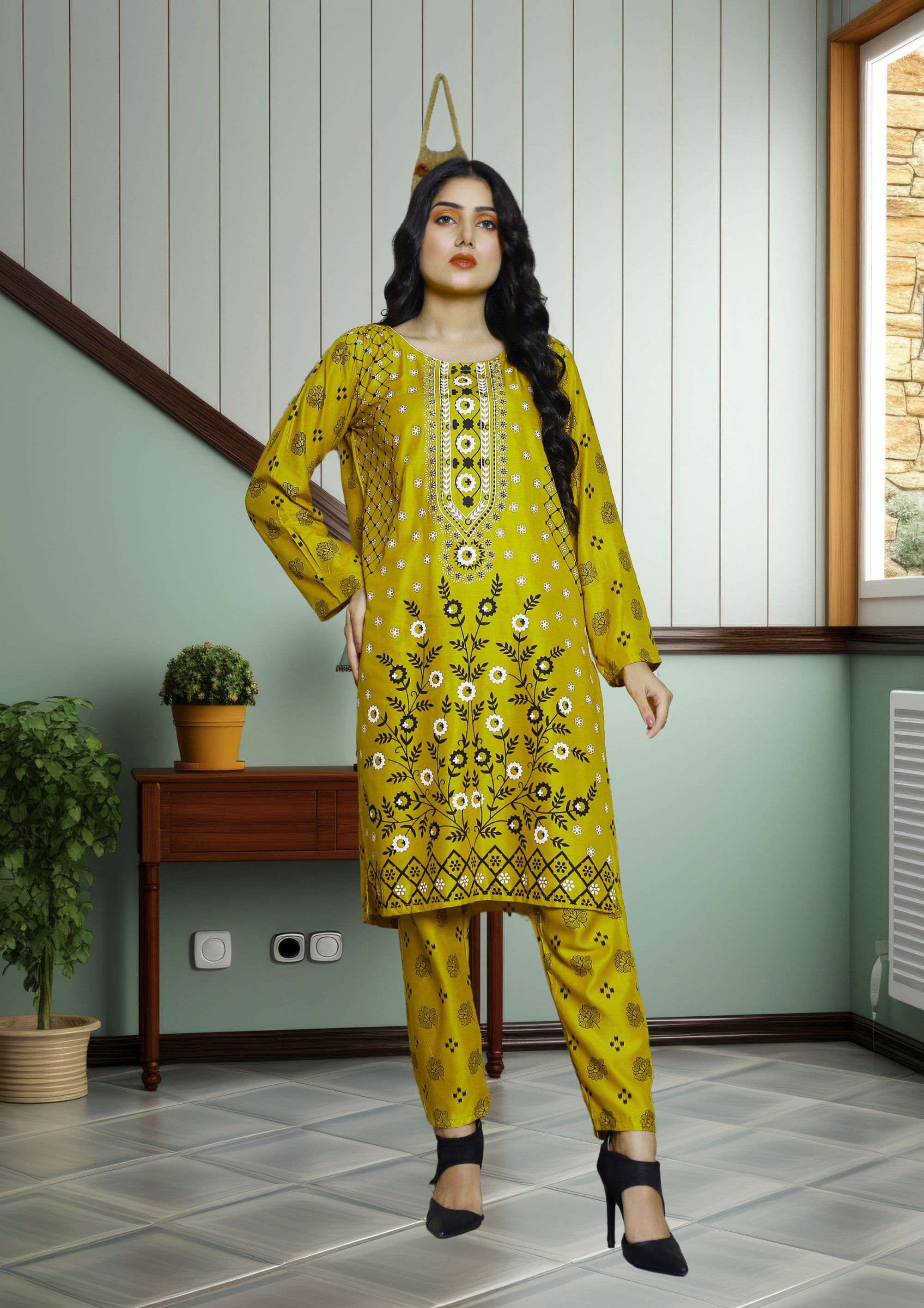 Hamna Kalim Jazib Two Piece: Fresh Elegance mehndi color Women 2pcs