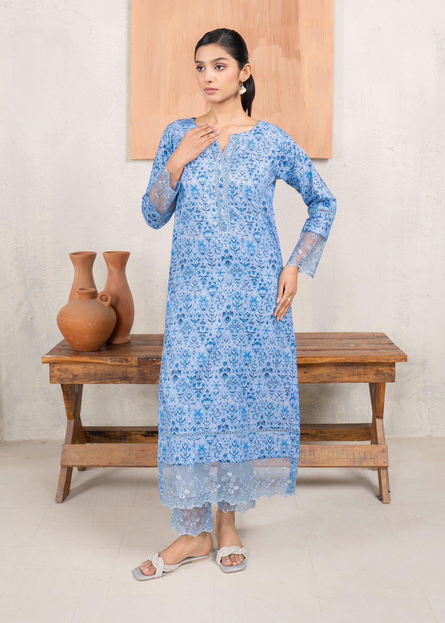 Ahlam By Safa Textile Wrinkle printed Co Ord Set Women 2pcs