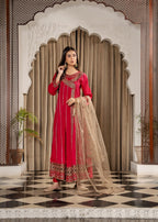 Khubsurat 3701 KH CT Hot Pink Embroidery Frock Angrakha Coton Women 3pcs