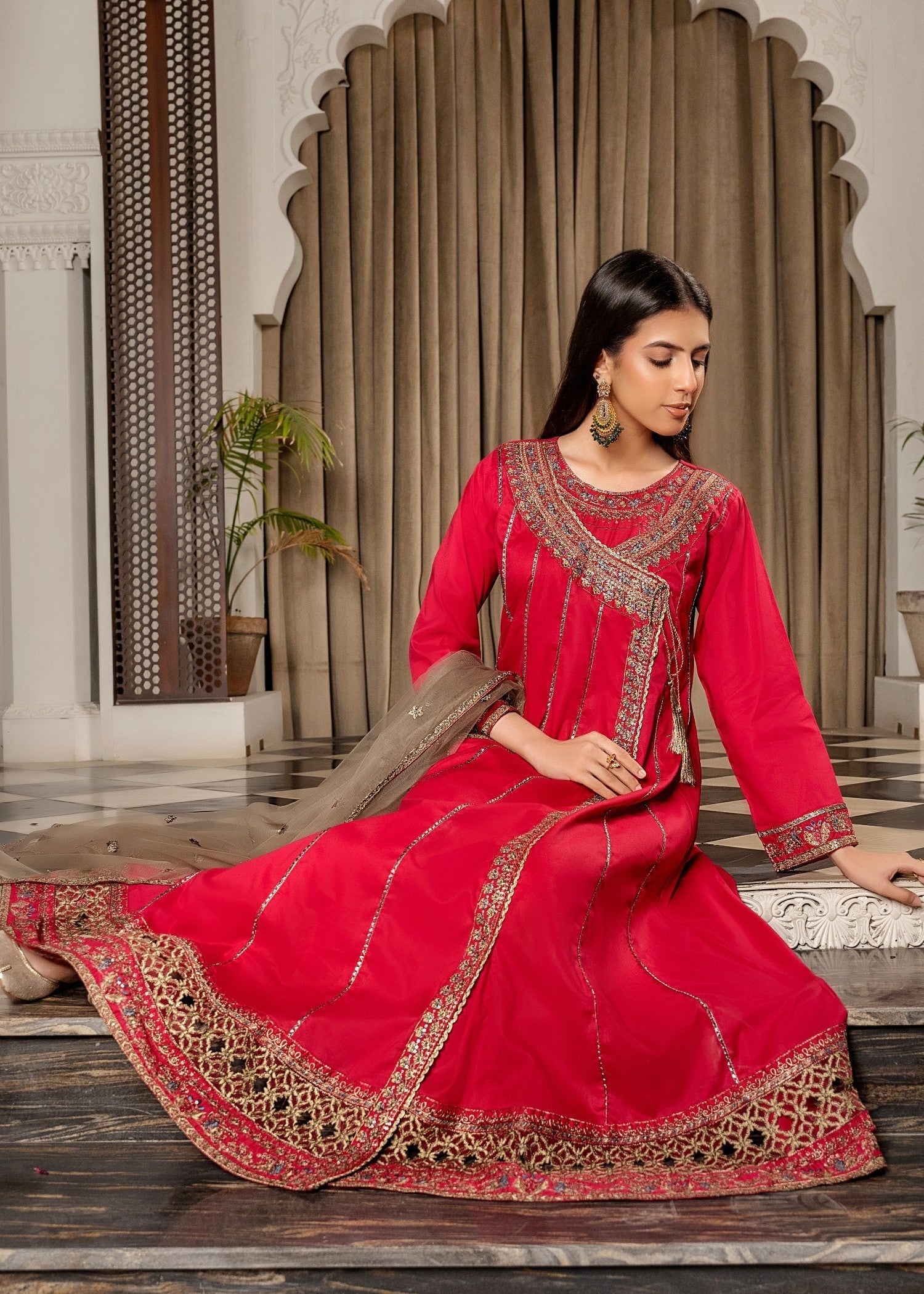 Khubsurat 3701 KH CT Hot Pink Embroidery Frock Angrakha Coton Women 3pcs