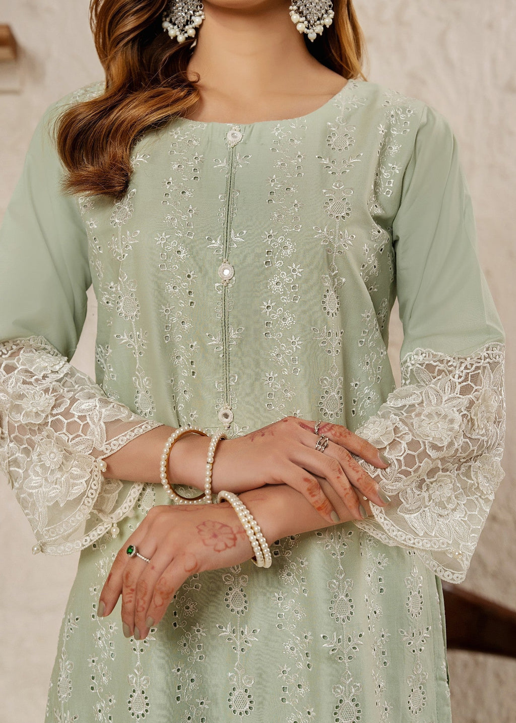 Khubsurat 3854 KH CT Pista Embroidery Long Shirt Coton Women 3pcs