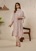 Khubsurat 4040 KH CT Lilac Embroidery Long Shirt Coton Women 3pcs