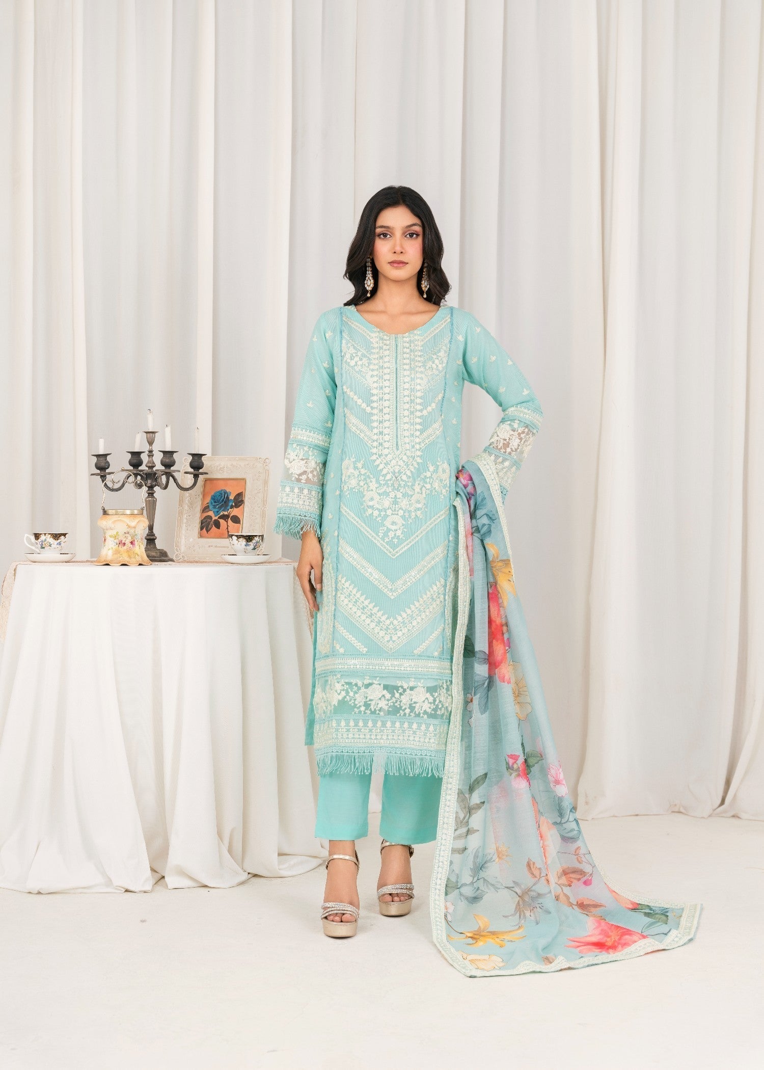 Khubsurat 3307 KH OR NT Sky Blue Embroidery Women 3pcs