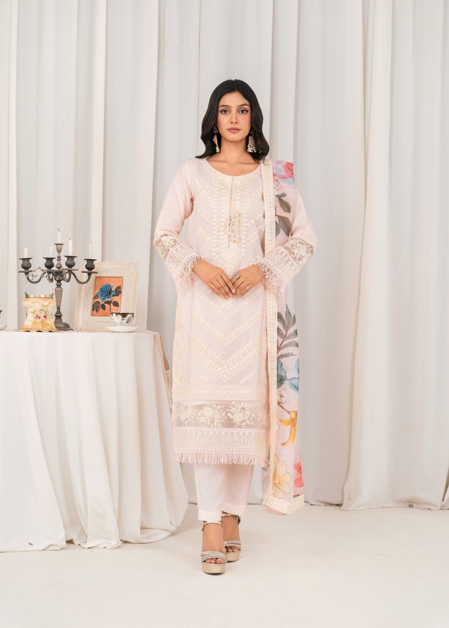 Khubsurat 3307 KH OR NT Baby Pink Embroidery Women 3pcs