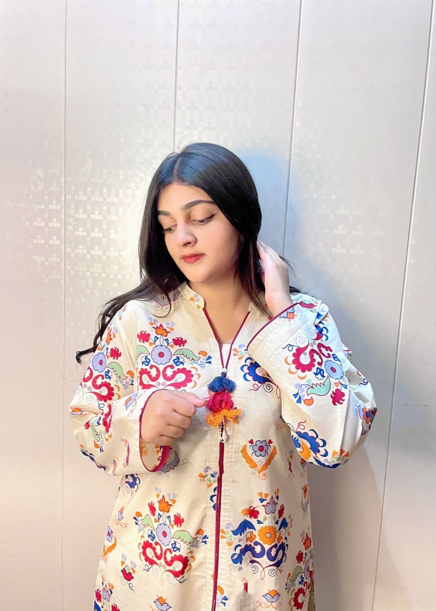 Urban Cut Cotton Printed Co Ord Set Cream Women 2pcs