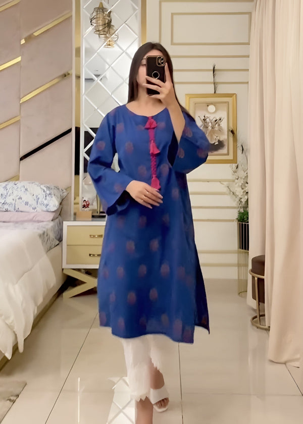 Urban Cut Premium Cotton Yarn Dyed Dobby Kurti Navy Women 1pcs