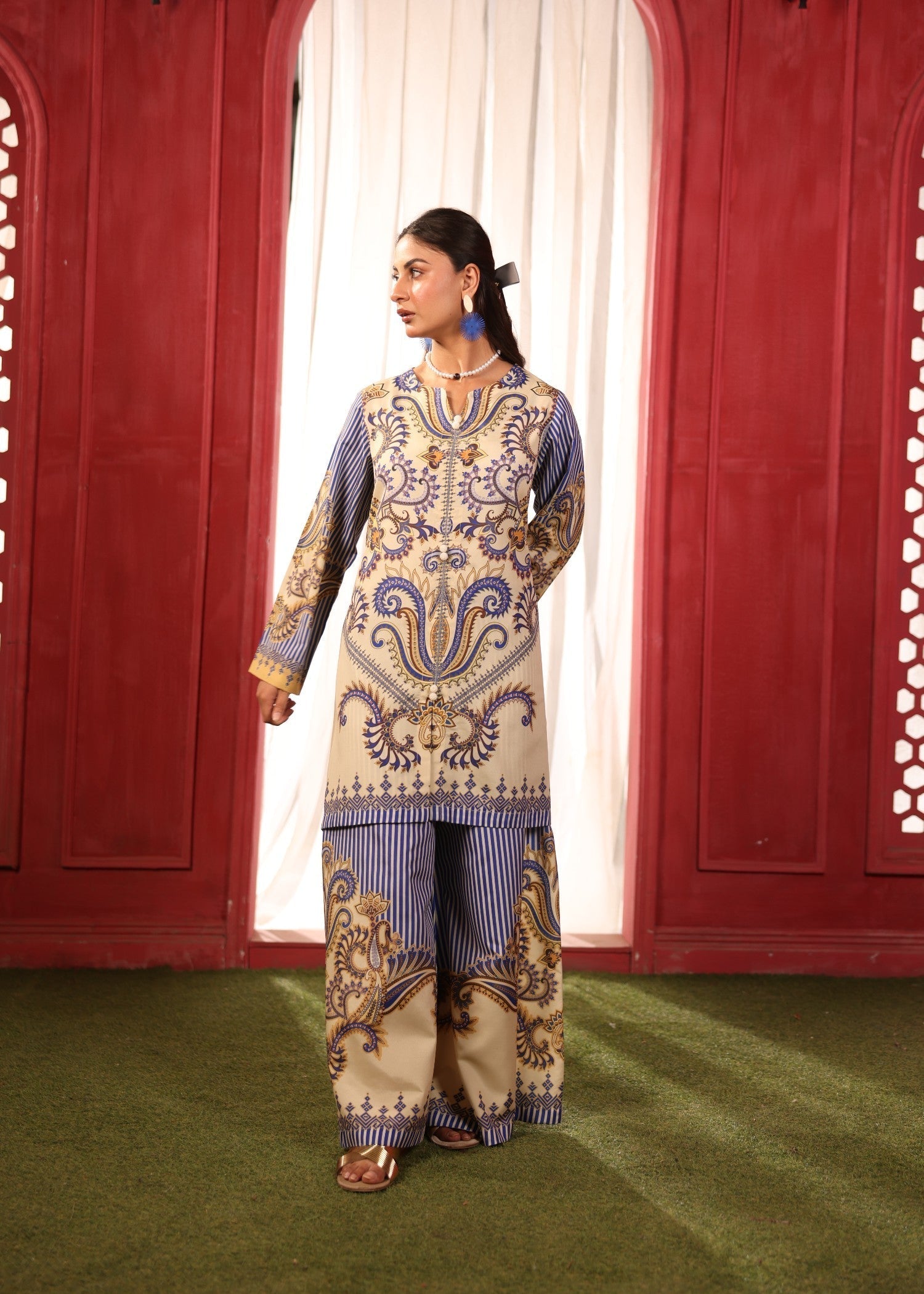 Ruby Suleiman Sway Beige and Linear Blue Women 2pcs