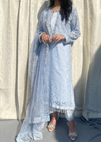 Haya'S Creation Hand worked Light Blue Raw Silk Dress Women 3pcs